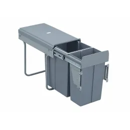 Poubelle coulissante 300 mm – 1 × 20 L + 1 × 10 L avec fixations pour porte / Grise