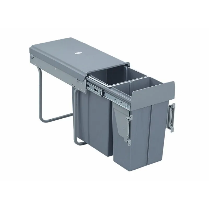 Poubelle coulissante 300 mm – 1 × 20 L + 1 × 10 L avec fixations pour porte / Grise