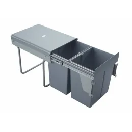 Poubelle coulissante 400 mm – 2 × 20 l avec fixations pour porte / grise