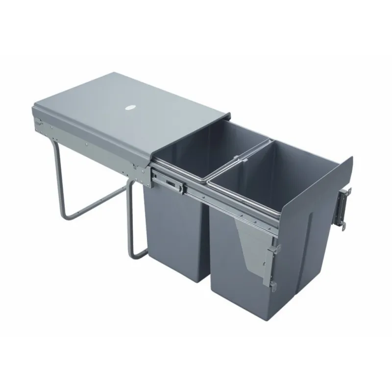 Poubelle coulissante 400 mm – 2 × 20 l avec fixations pour porte / grise