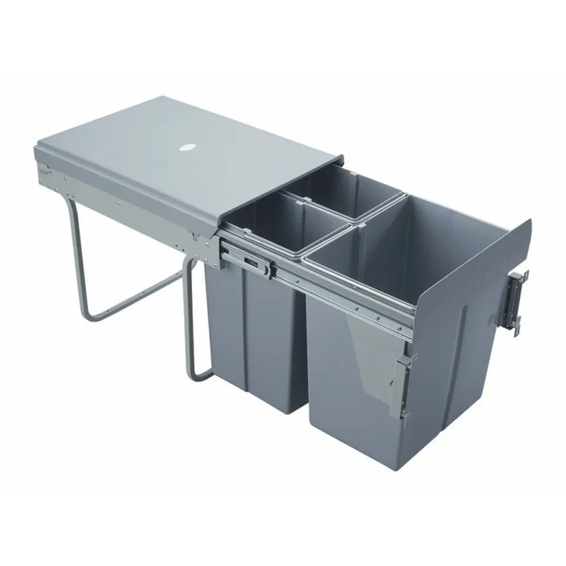 Poubelle coulissante 400 mm – 2 × 10 L + 1 × 20 L avec fixations de porte / grise