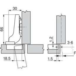Charnière semi-recouvrante à clipser 100°