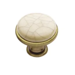 Bouton GARBO / Laiton vieilli – porcelaine crème craquelée