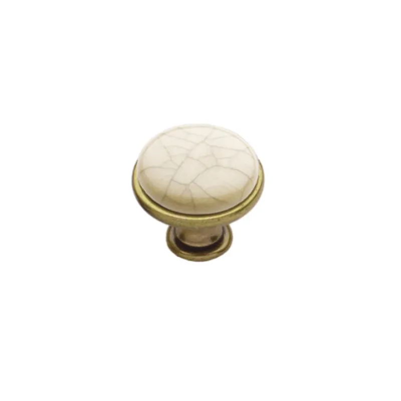 Bouton GARBO / Laiton vieilli – porcelaine crème craquelée