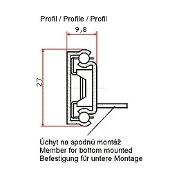 Coulisse à billes 27 mm, montage inférieur