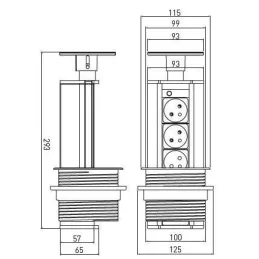 Prise électrique escamotable BIGG 100 FRENCH 3x230V / Aluminium