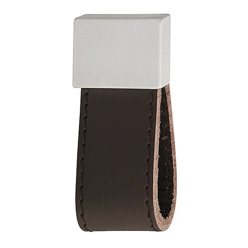 Poignée bouton DALVIK / aluminium-cuir marron foncé