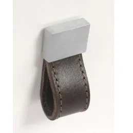 Poignée bouton DALVIK / aluminium-cuir marron foncé
