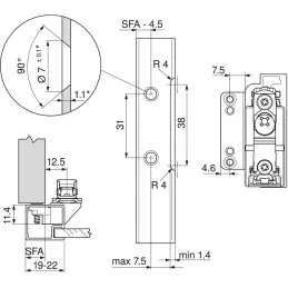 Fixation HK-S pour portes en aluminium / lot de 2 pièces