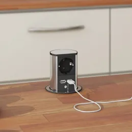 Prise électrique escamotable Elevator USB en acier inoxydable