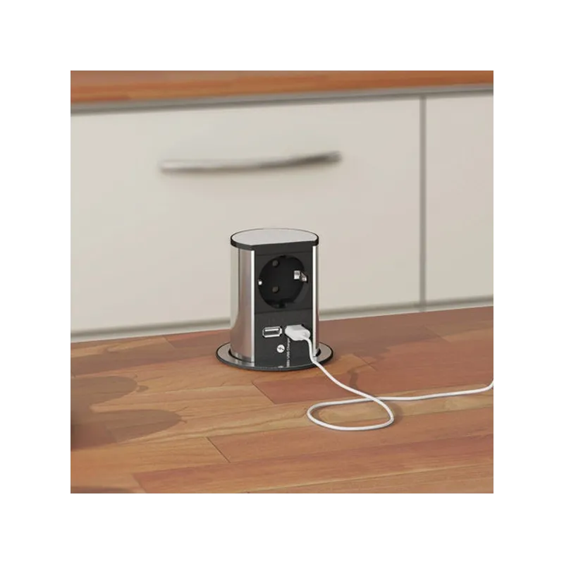 Prise électrique escamotable Elevator USB en acier inoxydable