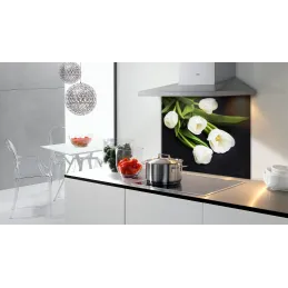 Crédence en verre pour plaque de cuisson 600 mm / Tulipes blanches