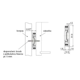 Coulisse à billes avec amortissement, 52 mm / Capacité de charge de 75 kg