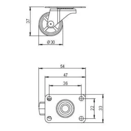 Roulette pivotante de 30 mm / Grise