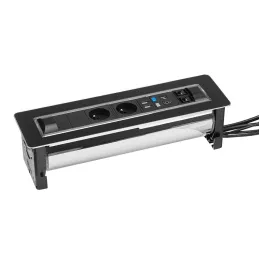 Prise électrique escamotable VERSATURN 3.0 – 2x230V + USB + HDMI / Verre noir
