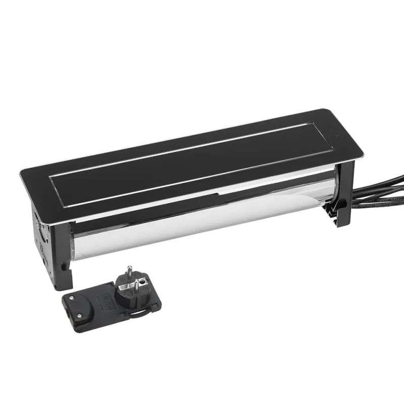 Prise électrique escamotable VERSATURN 3.0 – 2x230V + recharge USB / verre noir