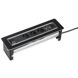 Prise électrique escamotable VERSATURN 3.0 – 2x230V + recharge USB / verre noir