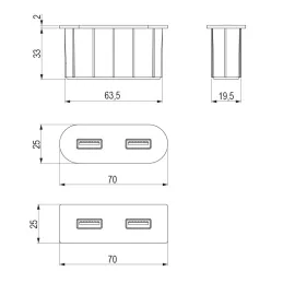 Prise électrique avec chargeur USB Oval / Noir mat