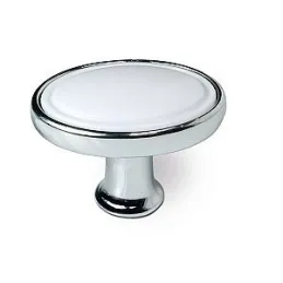 Bouton BERYL OVAL / Chrome brillant - plastique blanc