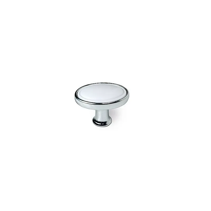 Bouton BERYL OVAL / Chrome brillant - plastique blanc