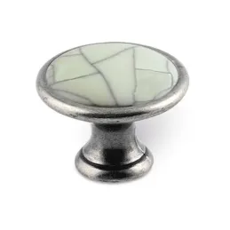 Bouton GARDE / Argent vieilli – porcelaine craquelée