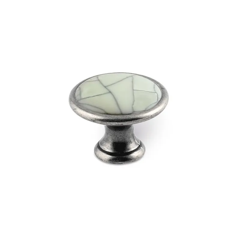 Bouton GARDE / Argent vieilli – porcelaine craquelée