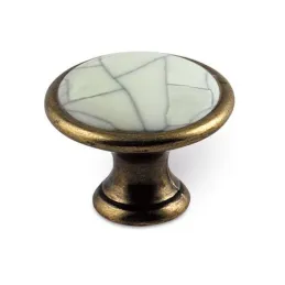 Bouton GARDE / Laiton vieilli – porcelaine craquelée