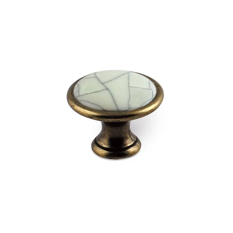Bouton GARDE / Laiton vieilli – porcelaine craquelée