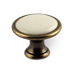Bouton GARDE / Laiton ancien – porcelaine ivoire