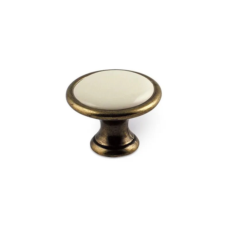 Bouton GARDE / Laiton ancien – porcelaine ivoire
