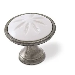 Bouton MAURO / vieux argenté – plastique blanc