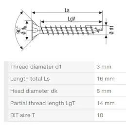 Vis à bois autotaraudeuse TORX nickelée / 100 pièces