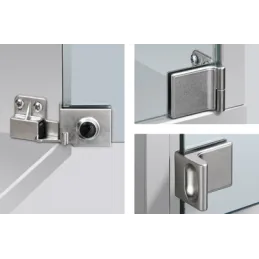 Charnière pour porte en verre sans perçage / Nickel mat