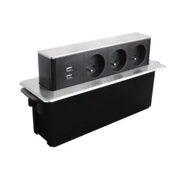 Prise électrique escamotable HOPBOX FRENCH / Aluminium brossé