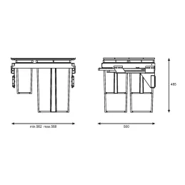 Poubelle coulissante STAR 600 mm – 2 × 29 L + 2 × 8 L avec poignées de porte / Anthracite