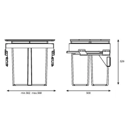 Poubelle coulissante STAR 600 mm – 2 × 40 L avec fixations de porte / Anthracite