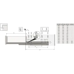 Coulisse à sortie totale dissimulée QUADRO V6 avec amortissement et attaches / 30 kg