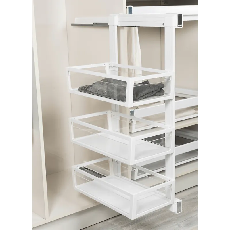 Porte-paniers triple coulissant avec amortissement / Blanc