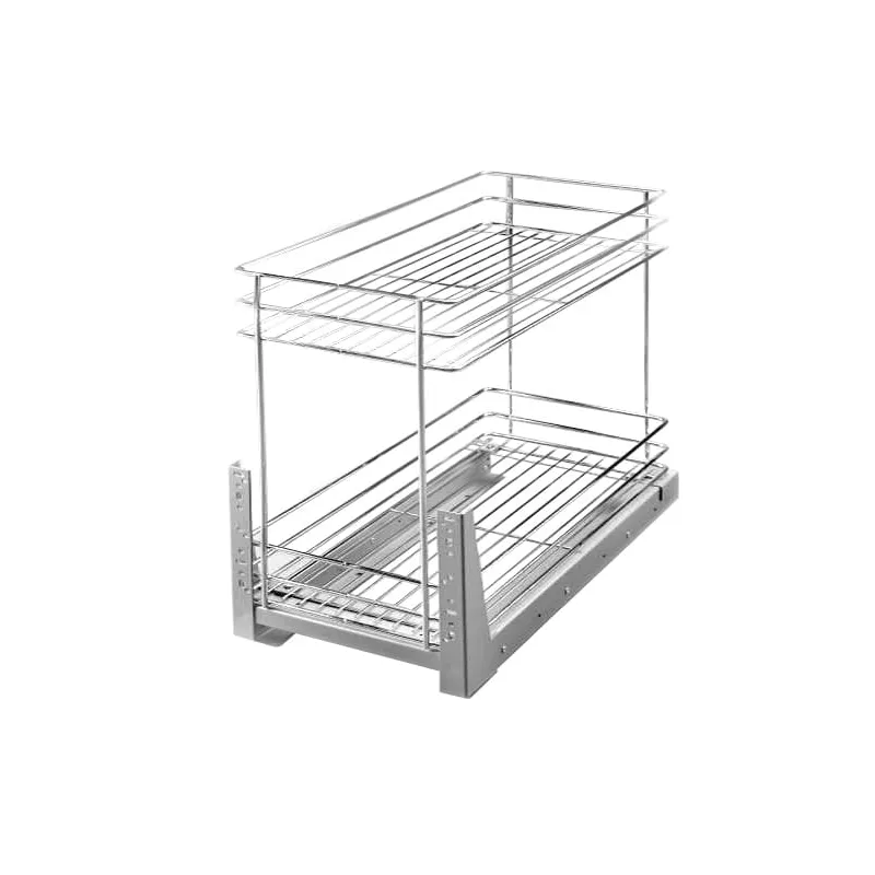 Porte-poubelles double coulissant avec fermeture amortie / Chrome brillant