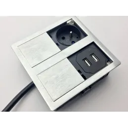 Prise électrique VersaHit 1 x 230 V + 1 x USB FRENCH / Acier inoxydable