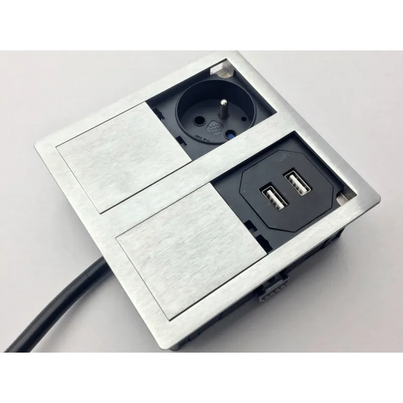 Prise électrique VersaHit 1 x 230 V + 1 x USB FRENCH / Acier inoxydable
